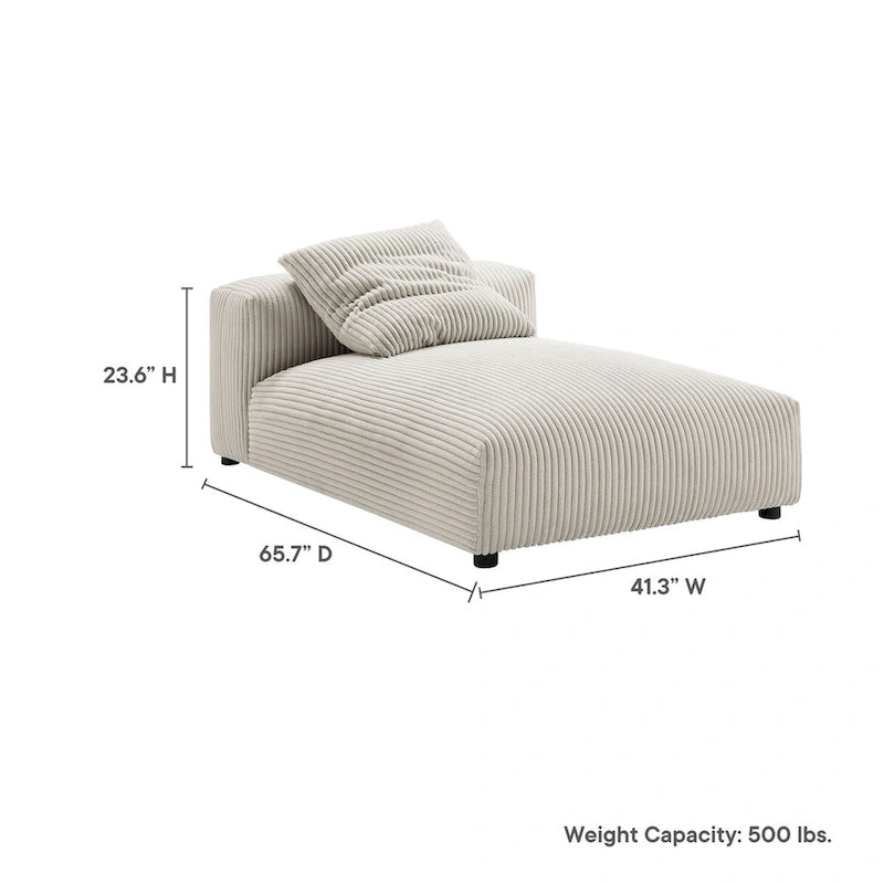 Chaise longue modulare senza braccioli rivestita in velluto a coste