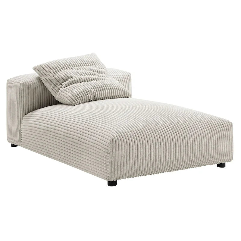 Chaise longue modulare senza braccioli rivestita in velluto a coste