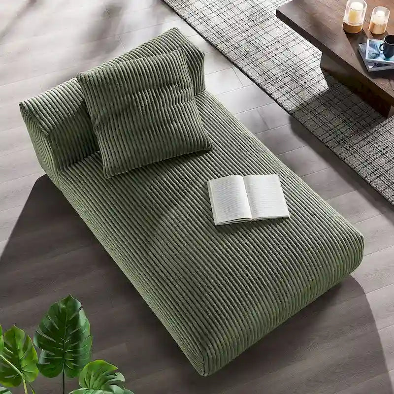 Chaise longue modulare senza braccioli rivestita in velluto a coste