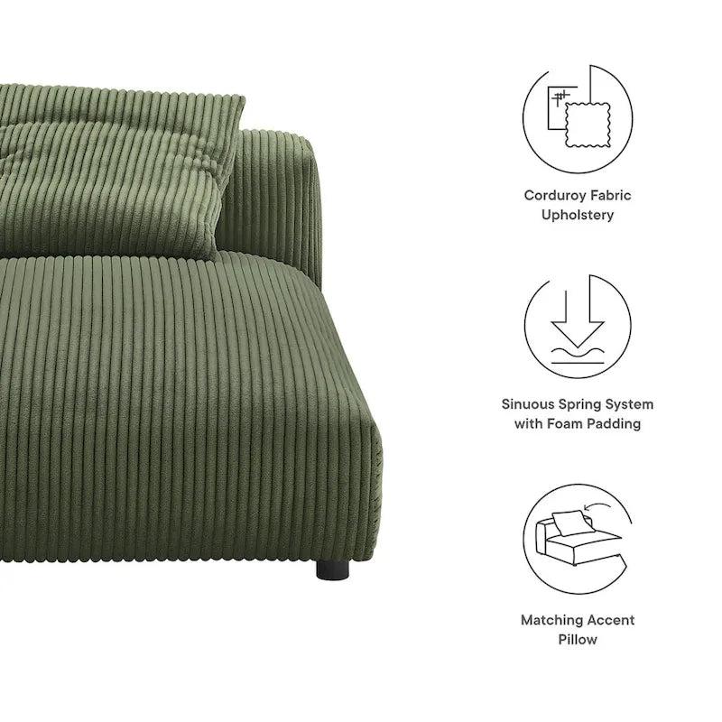 Chaise longue modulare senza braccioli rivestita in velluto a coste